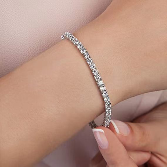 Bracelet Single Row 4mm Round Diamond Tennis Chain Hip Hop Jewelry