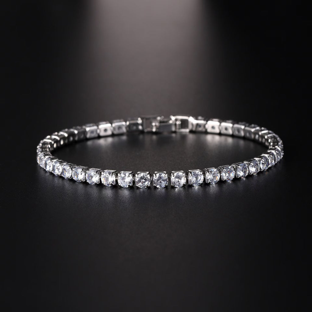 Bracelet Single Row 4mm Round Diamond Tennis Chain Hip Hop Jewelry