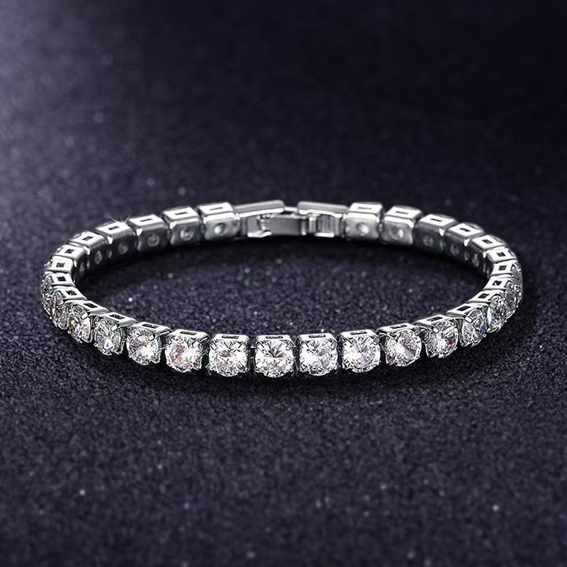 Bracelet Single Row 4mm Round Diamond Tennis Chain Hip Hop Jewelry