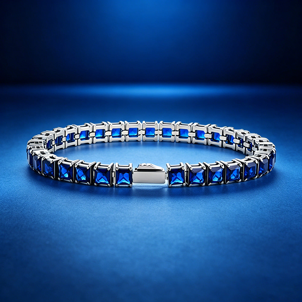 Square Blue Zircon Tennis Chain Cold Wind Bracelet