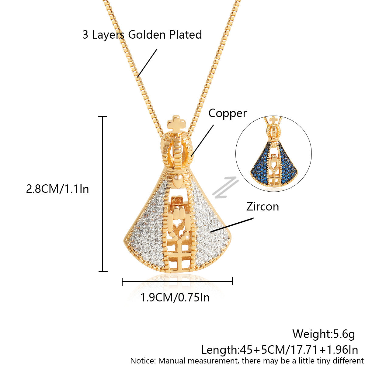 Double-Sided Necklace with Colorful Zircon