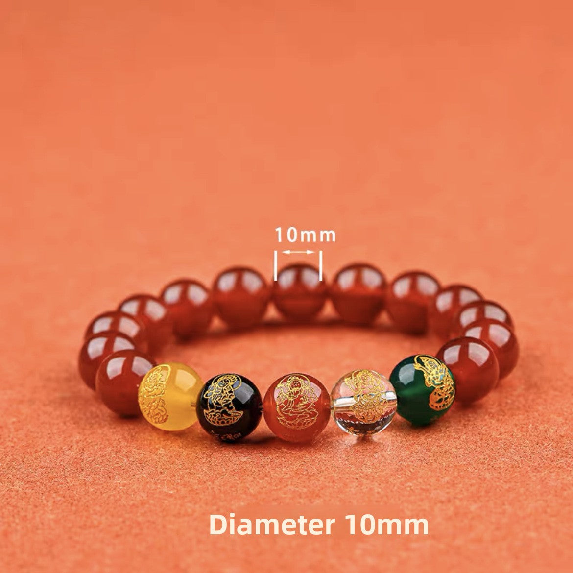 Five-Way Fortune God Cinnabar Bracelet with Beads