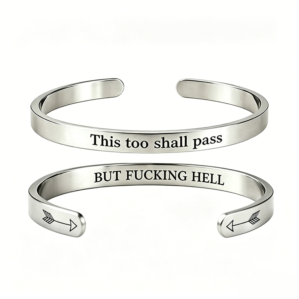 Engraved C-Shape Stainless Sterling Silve