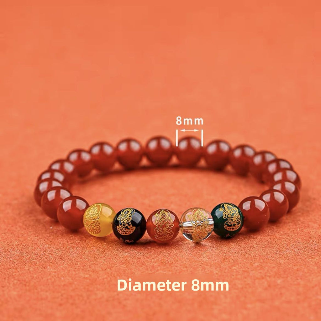 Five-Way Fortune God Cinnabar Bracelet with Beads