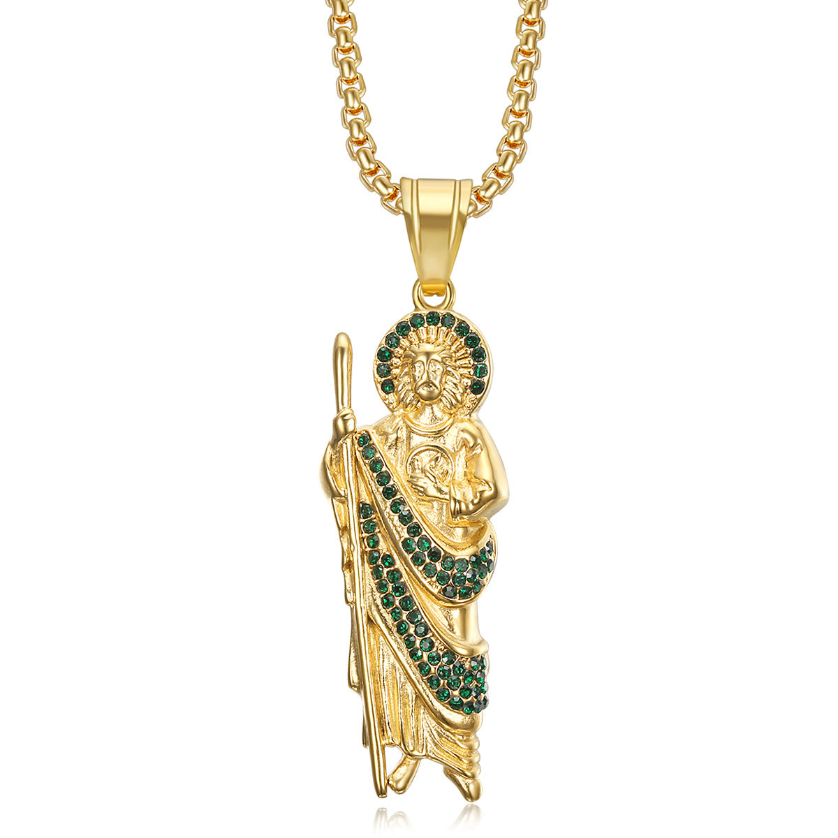 Stainless Steel Gold Plated Saint Jude Pendant Necklace