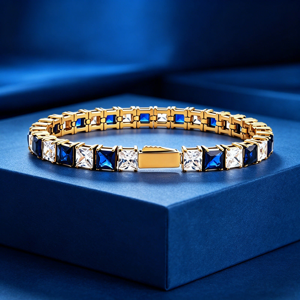 Square Blue Zircon Tennis Chain Cold Wind Bracelet