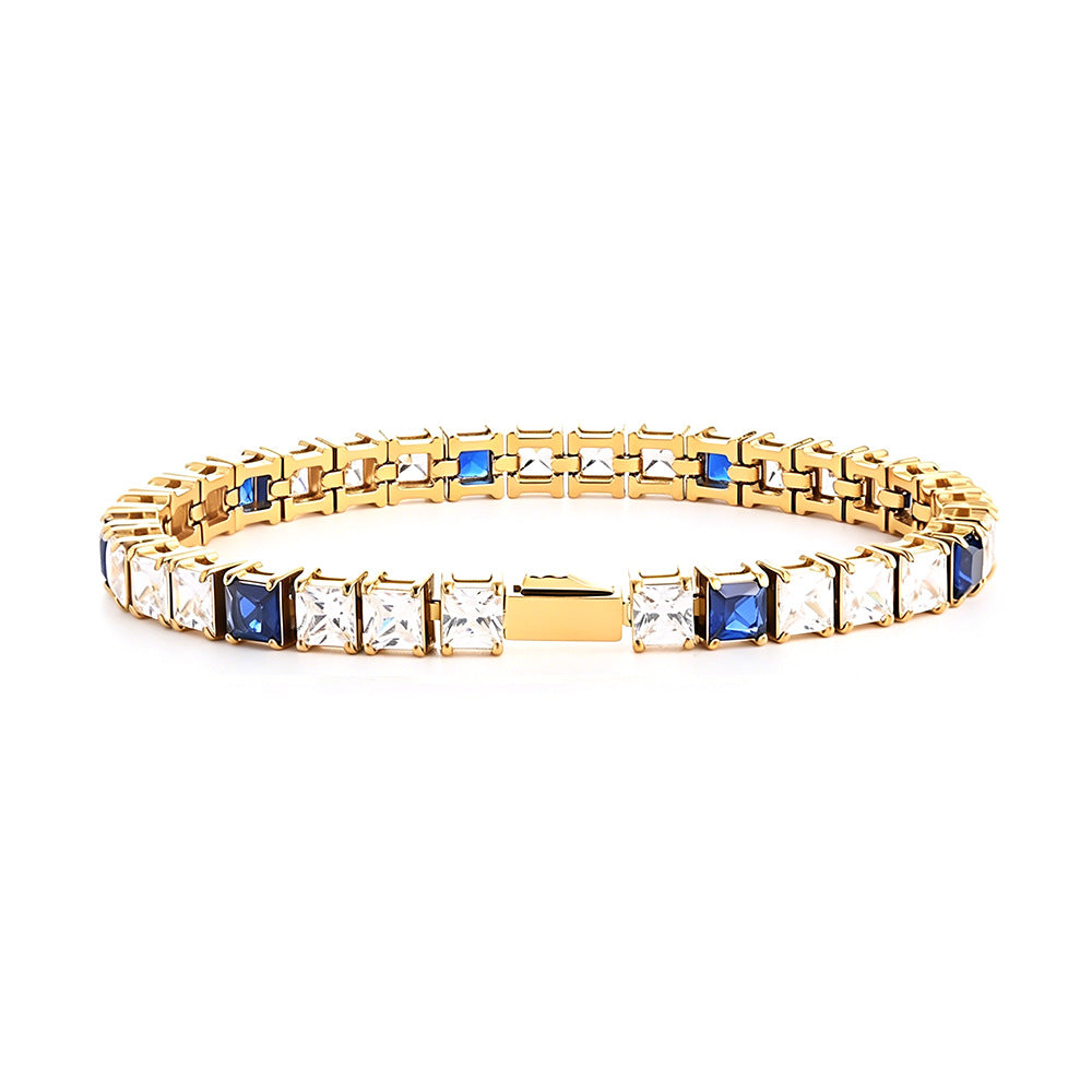 Square Blue Zircon Tennis Chain Cold Wind Bracelet