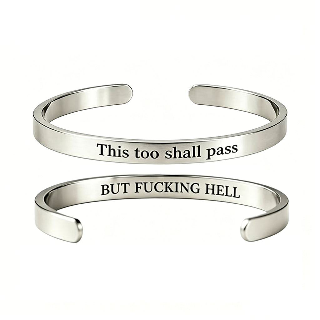 Engraved C-Shape Stainless Sterling Silve