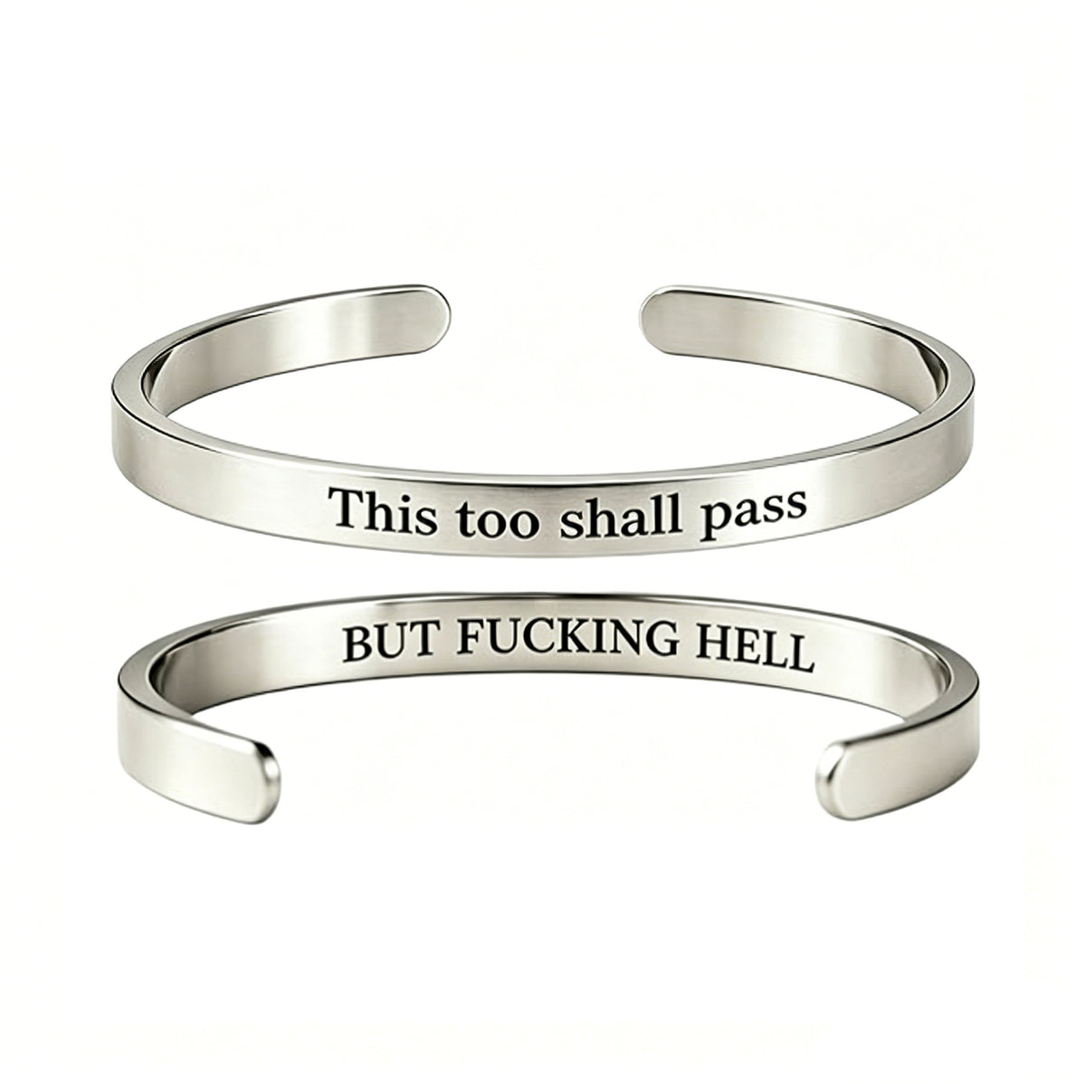 Engraved C-Shape Stainless Sterling Silve