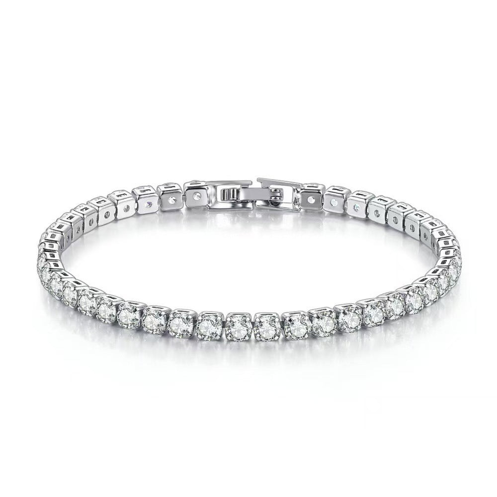 Bracelet Single Row 4mm Round Diamond Tennis Chain Hip Hop Jewelry