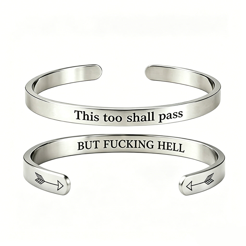 Engraved C-Shape Stainless Sterling Silve