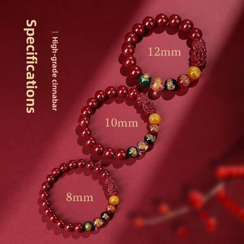 Five-Way Fortune God Cinnabar Bracelet with Beads