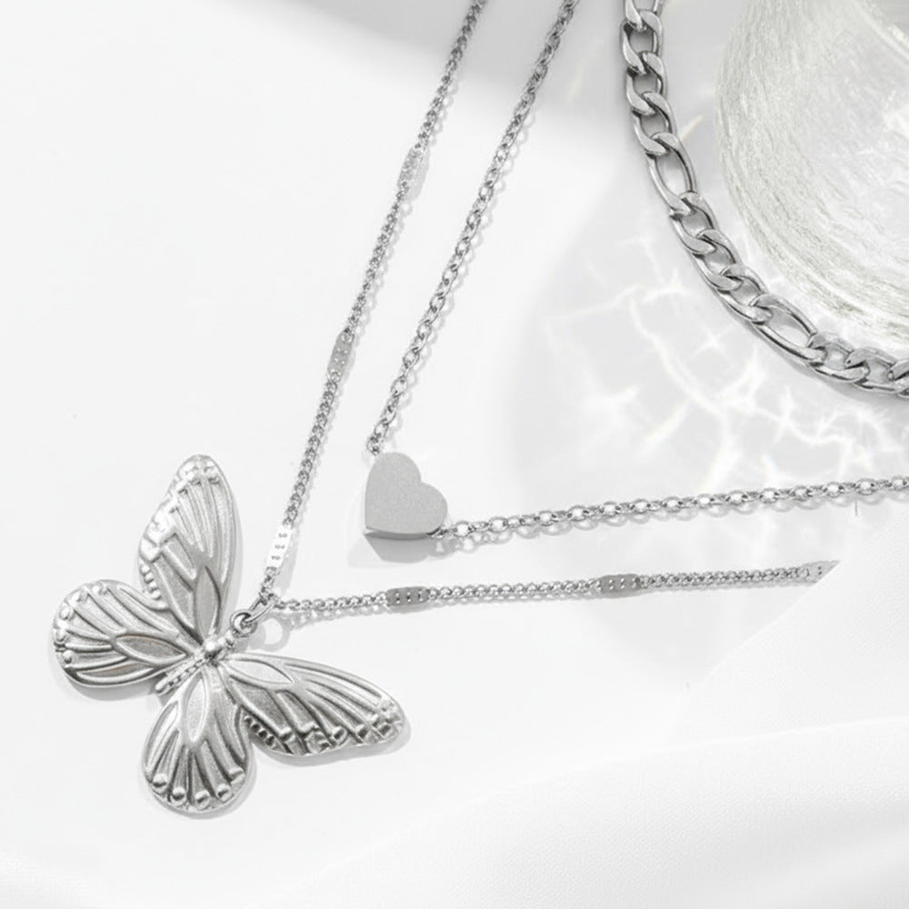 Layered Butterfly & Heart Necklace