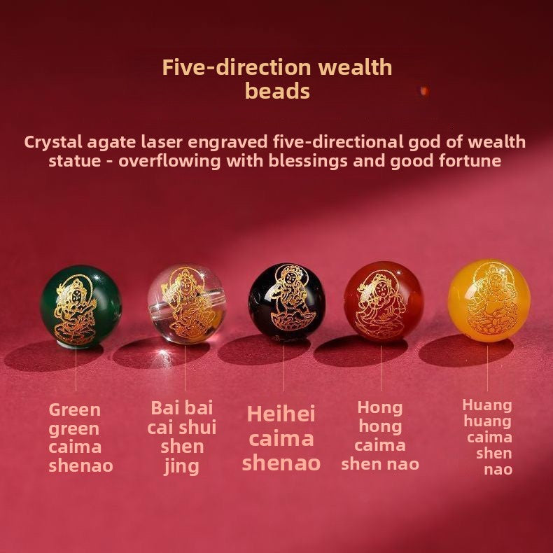 Five-Way Fortune God Cinnabar Bracelet with Beads